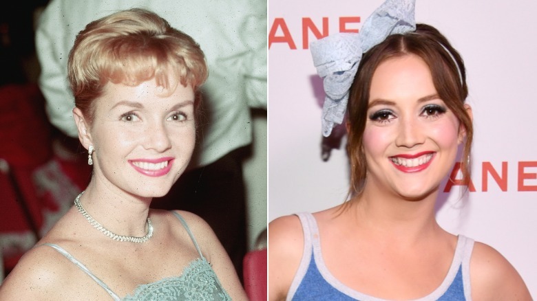 Split image comparing young Debbie Reynolds and granddaughter Billie Lourd