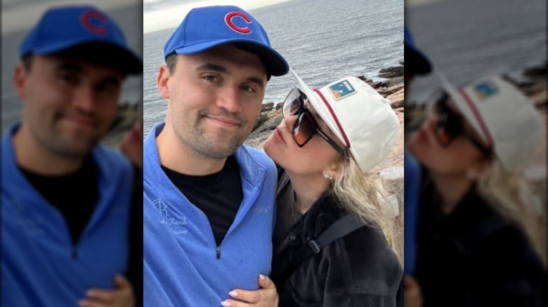 Charlie and Erika Kirk on a beach