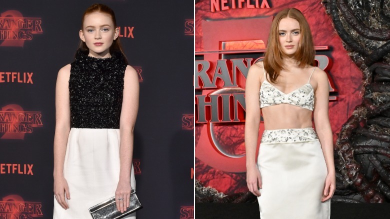 Side-by-side photos of Sadie Sink at Stranger Things premieres