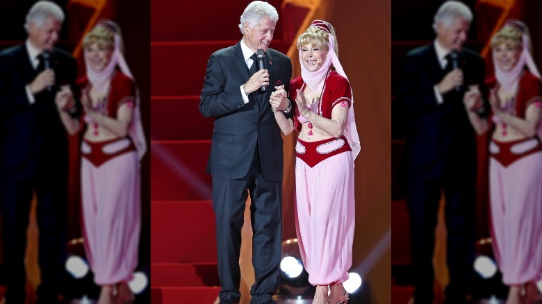 Bill Clinton and Barbara Eden - dressed in her Jeannie outfit from I Dream of Jeannie - at the 2013 Life Ball.