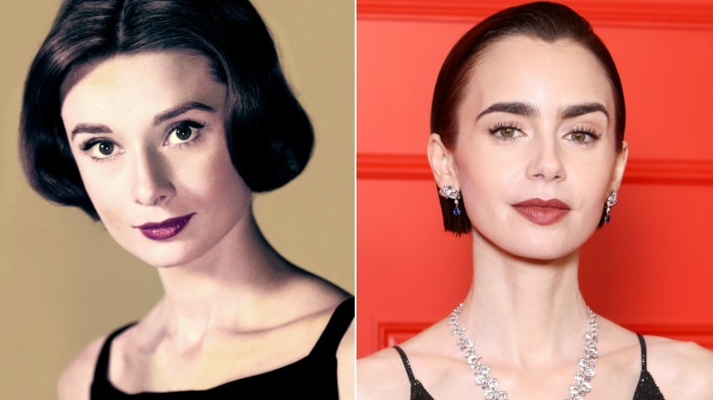 Audrey Hepburn next to Lily Collins