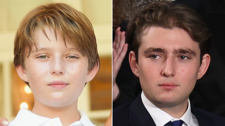 Split image of Barron Trump (2015) and Barron Trump (2026)