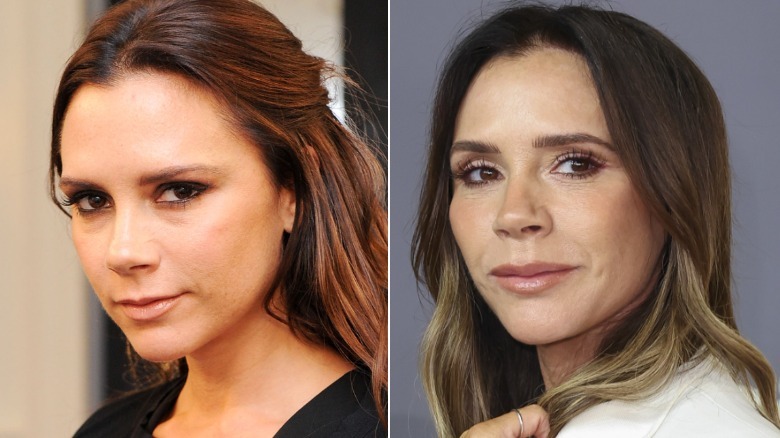 Side-by-side photos of Victoria Beckham taken 15 years apart