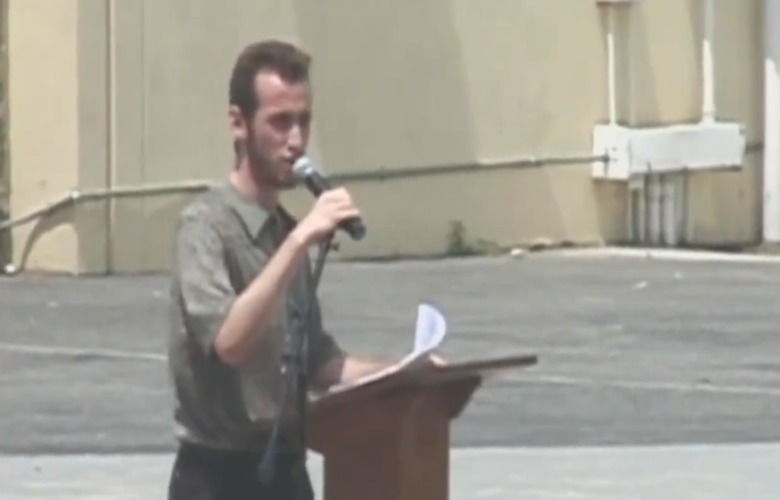 Stephen Miller with a receding hairline at a Santa Monica High School speech