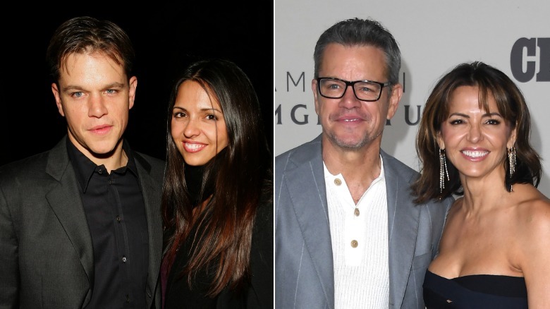 Matt Damon and wife Luciana Barroso in November 2005 (left) and February 2026 (right)