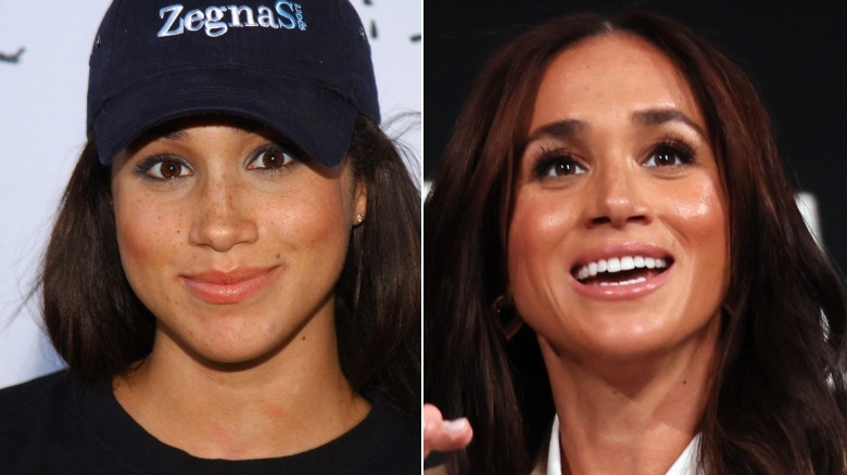 Side-by-side images of Meghan Markle in 2005 and 2025