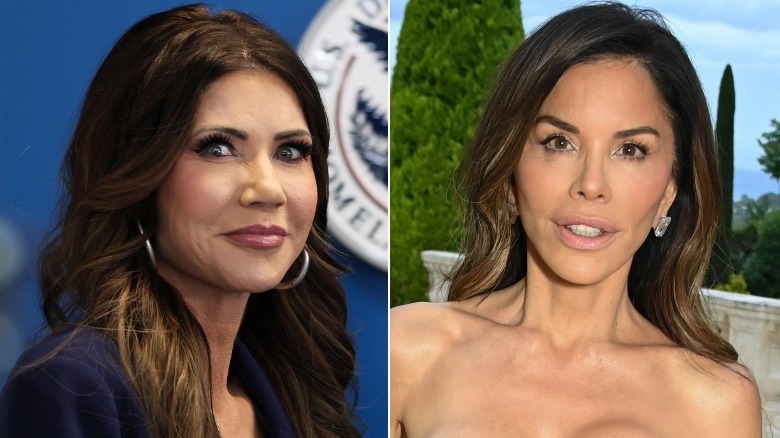 Side by side images of Kristi Noem and Lauren Sánchez Bezos.