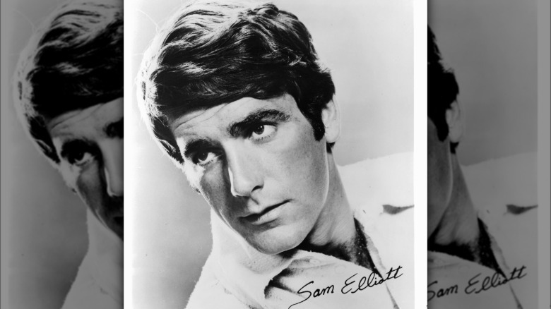 A black-and-white headshot of a young Sam Elliott