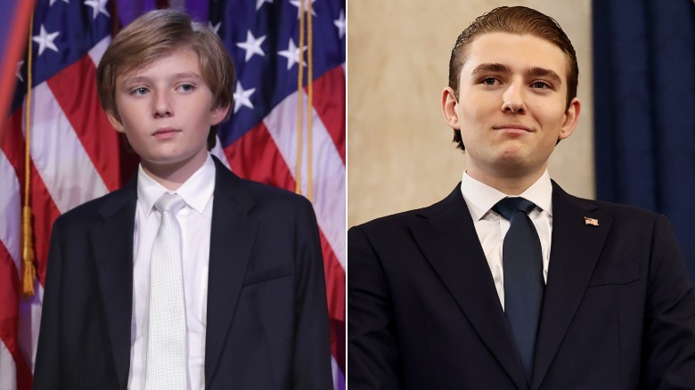 Side-by-side photos of Barron Trump in 2016 and 2025